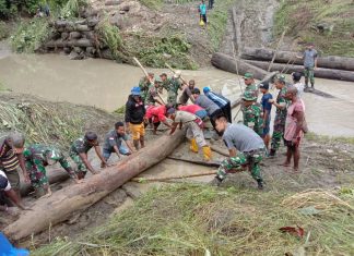 Dandim Sarmi Pimpin Pembangunan Jembatan Darurat di Bonggo